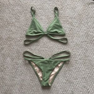 Green LA Hearts Strappy Bikini